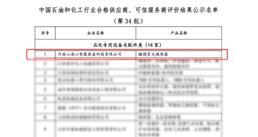 喜報(bào)！心連心智能裝備公司獲評(píng)中國(guó)石油和化工行業(yè)合格供應(yīng)商、可信服務(wù)商